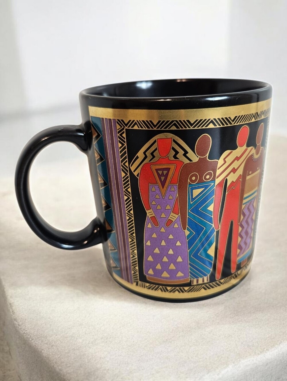 Laurel Burch Mug Tribal Spirit Vintage 1988 Art Black Gold Multicolor Cup OS